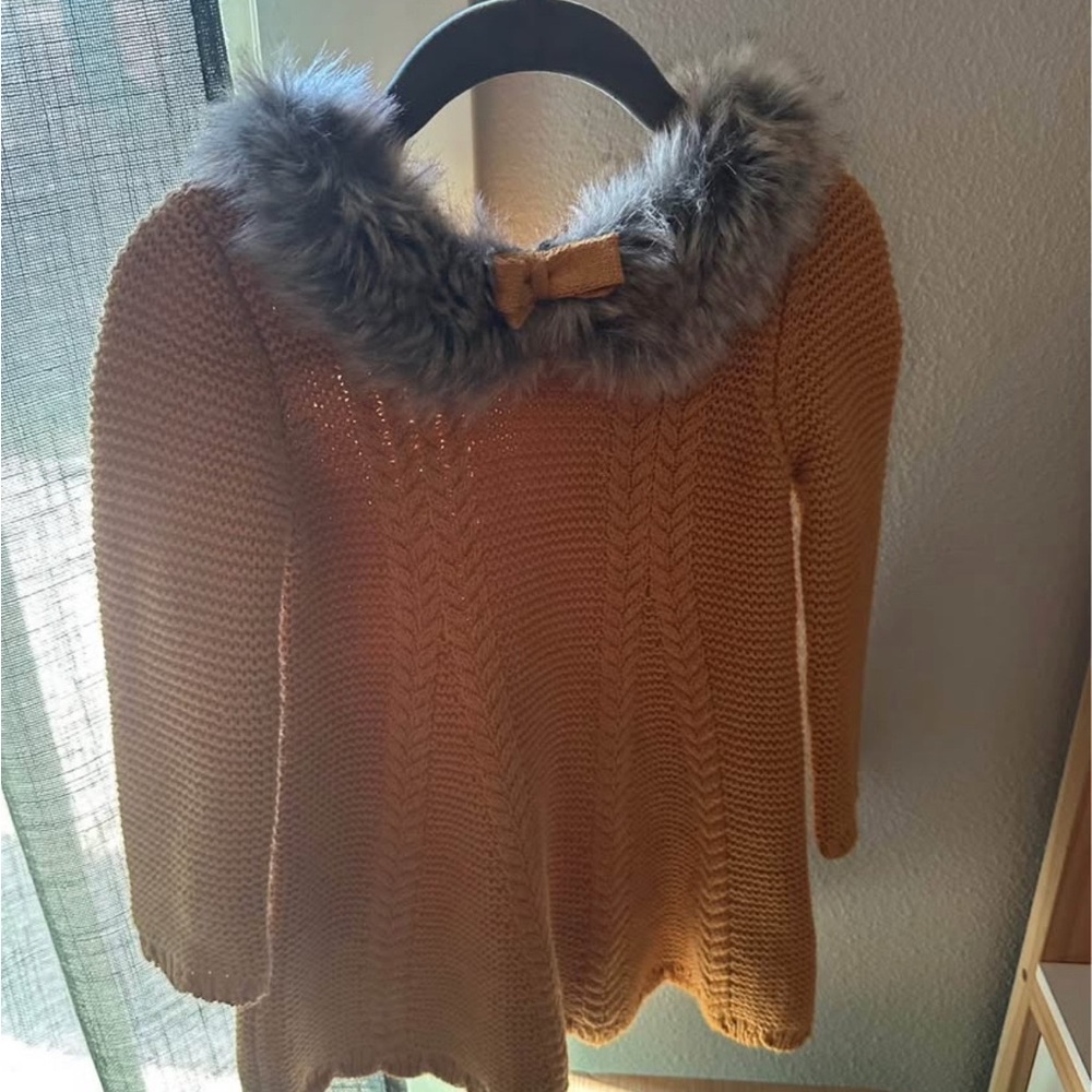 Christian Siriano Mustard Sweater with Faux Fur Collar 12M